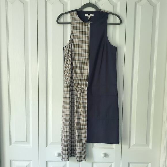 Tibi Sana Check Colorblock Shift Dress 2 Asymmetric Modern Lagenlook Deconstruct - Picture 2 of 15